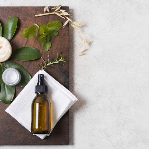 Flat lay arrangement of zero waste products with copy space